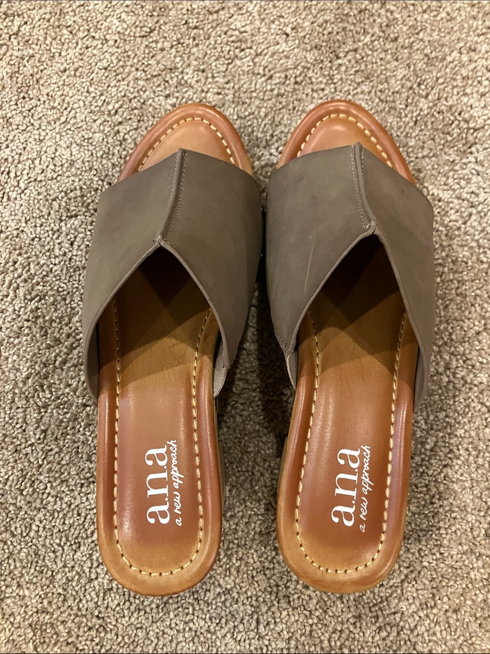 a.n.a Olive Crossover Slide Mules with Brown Footbed